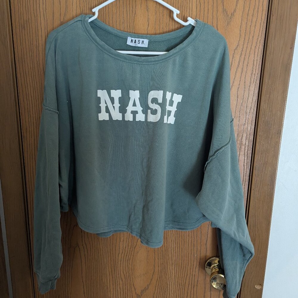 The Nash Collection Cropped Crewneck Pullover Lightweight Sweatshirt Green-S